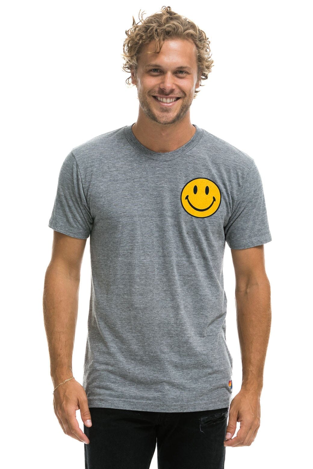 Retro SMILEY 2 CREW TEE - HEATHER GREY