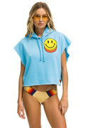 Retro SMILEY SUNSET SLEEVELESS RELAXED CROPPED PULLOVER HOODIE - SKY