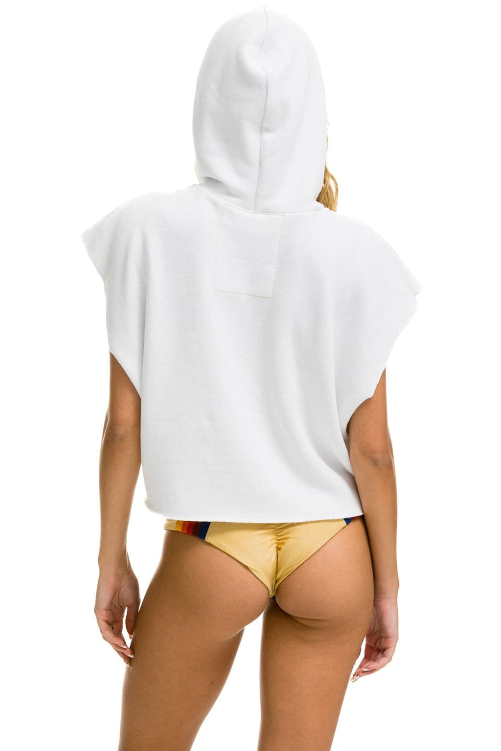 Retro SMILEY SUNSET SLEEVELESS RELAXED CROPPED PULLOVER HOODIE - WHITE