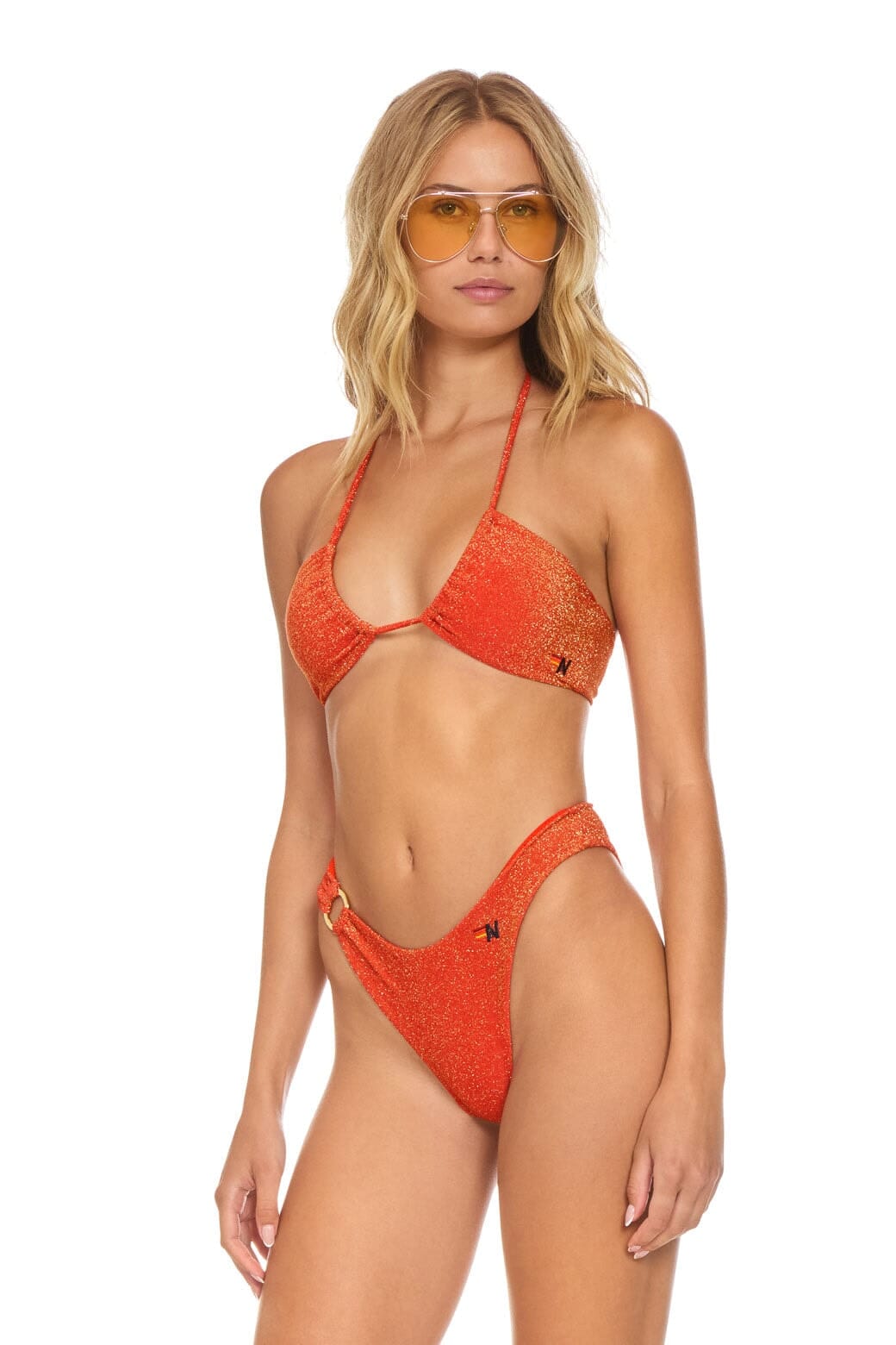 Retro SPARKLE GYPSY RING HI-CUT FULL COVERAGE BIKINI BOTTOMS - HOT CORAL