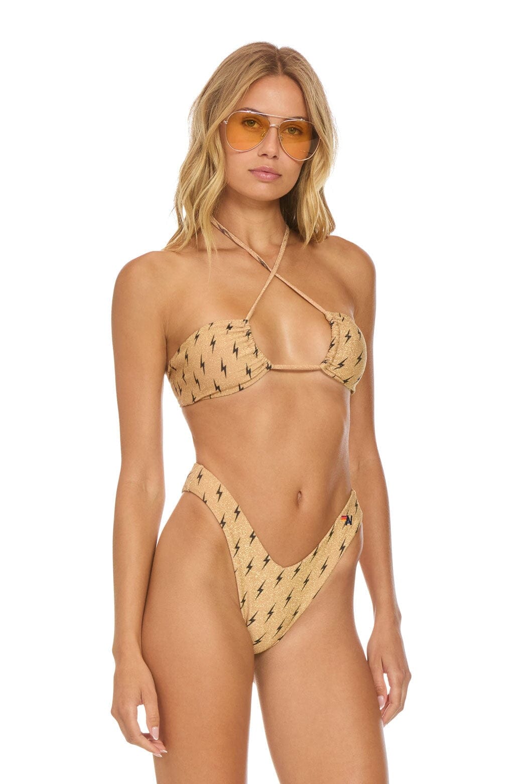 Retro SPARKLE ST TROPEZ BANDEAU HALTER BIKINI TOP - BLACK BOLT REPEAT