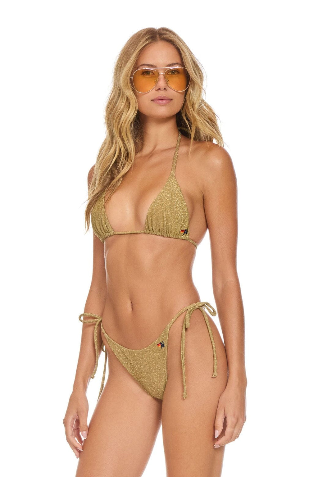 Retro SPARKLE TURKS TRIANGLE BIKINI TOP - SAND
