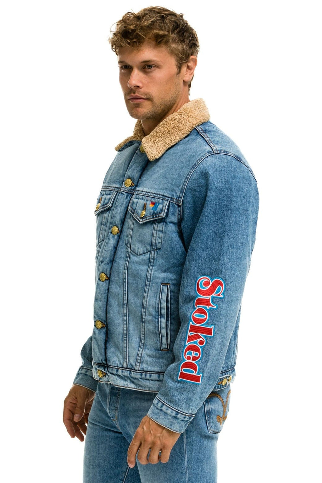 Retro STOKED BOLT SMILEY RANCH SHERPA DENIM JACKET- SUPER LIGHT