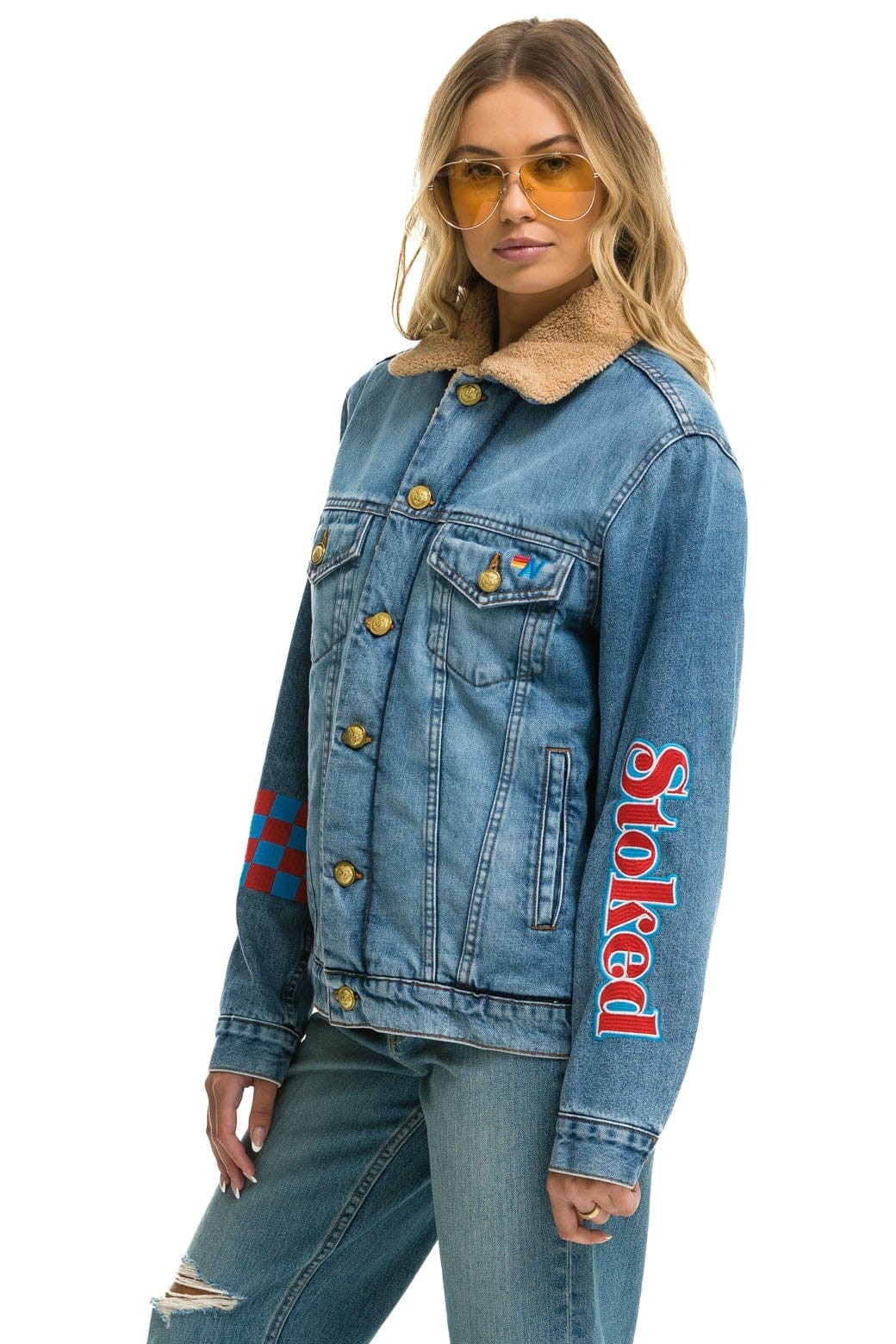 Retro STOKED BOLT SMILEY RANCH SHERPA DENIM JACKET- SUPER LIGHT