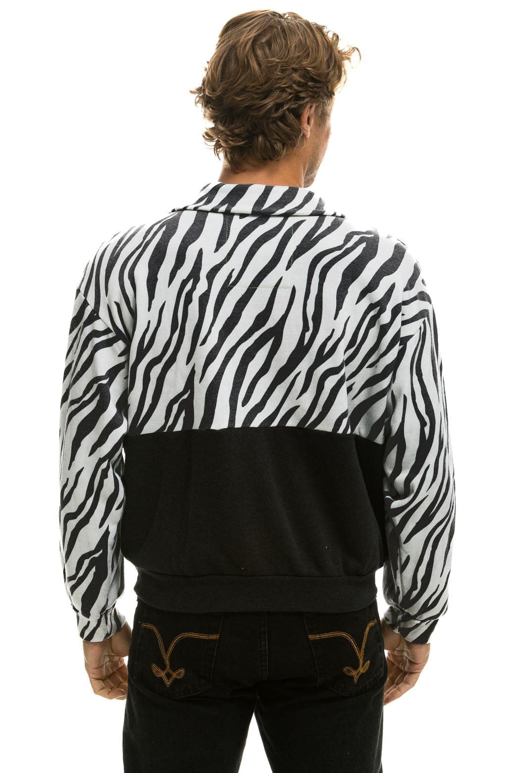 Retro ZEBRA FLEECE UNISEX HALF ZIP COLOR BLOCK JACKET - ZEBRA