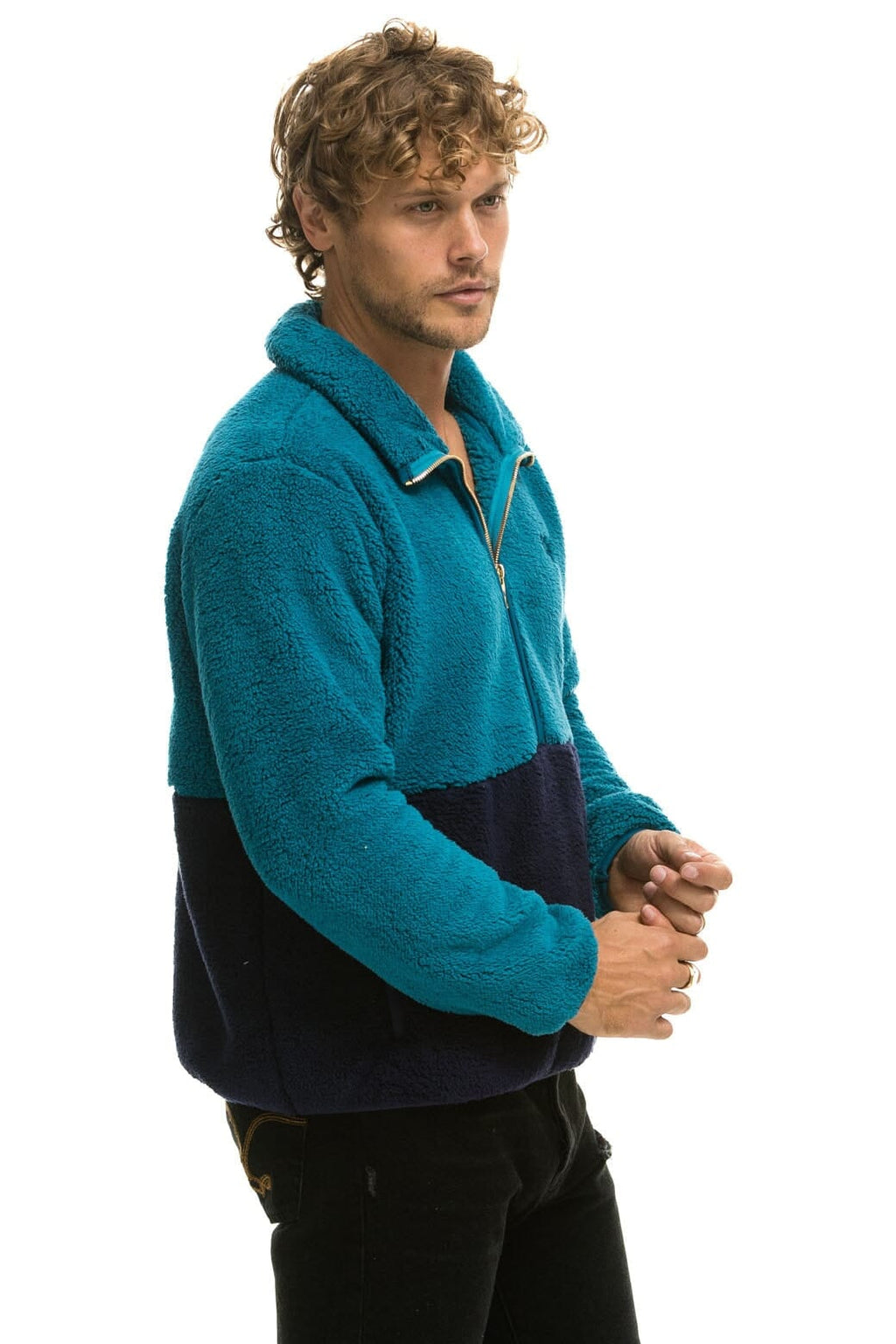 Retro TEDDY UNISEX HALF ZIP COLOR BLOCK JACKET - CAPRI