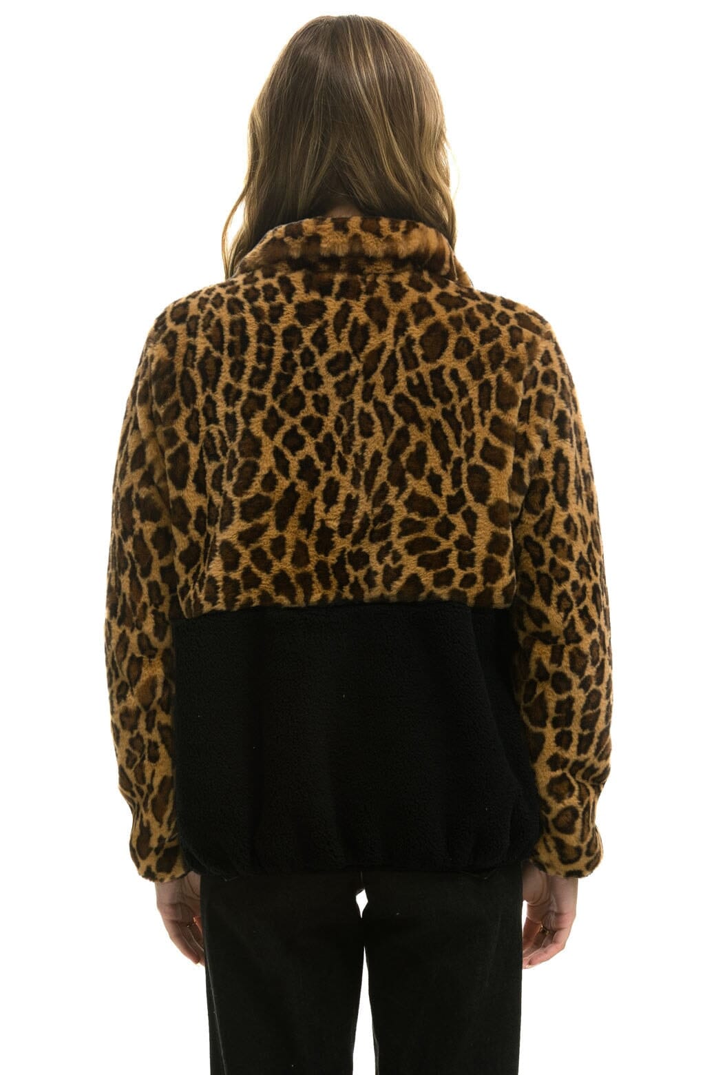 Retro TEDDY UNISEX HALF ZIP COLOR BLOCK JACKET - CHEETAH