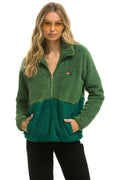 Retro TEDDY UNISEX HALF ZIP COLOR BLOCK JACKET - GARDEN GREEN