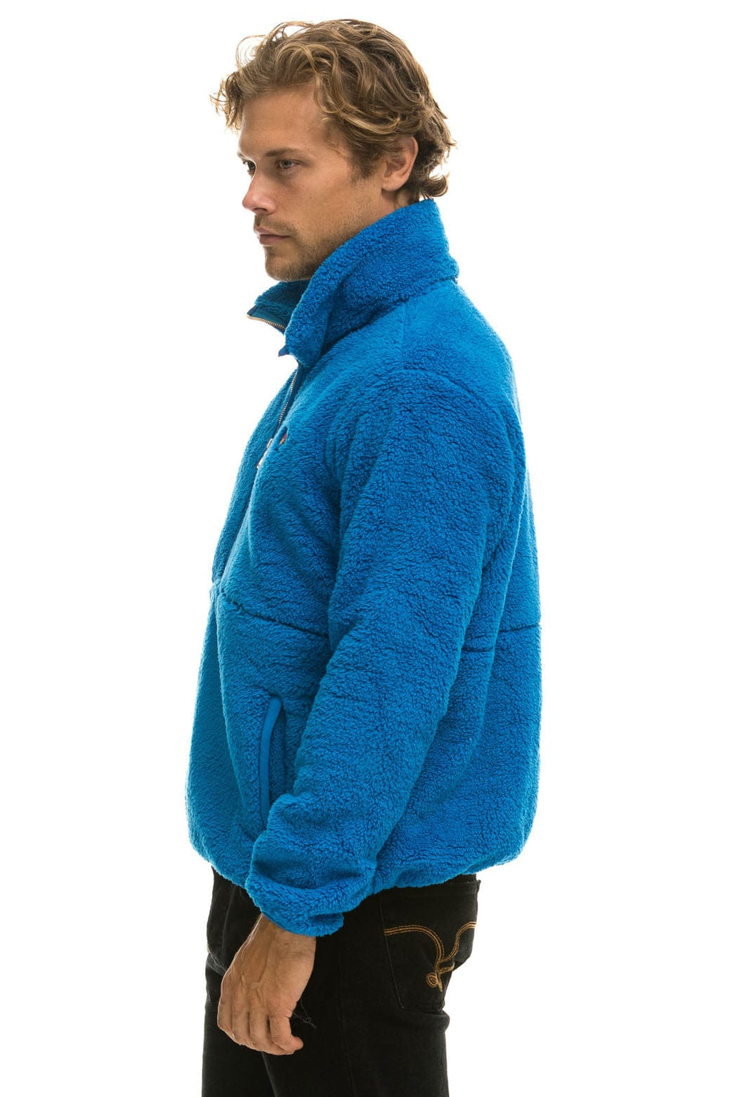 Retro TEDDY UNISEX HALF ZIP JACKET - BLUE CINA