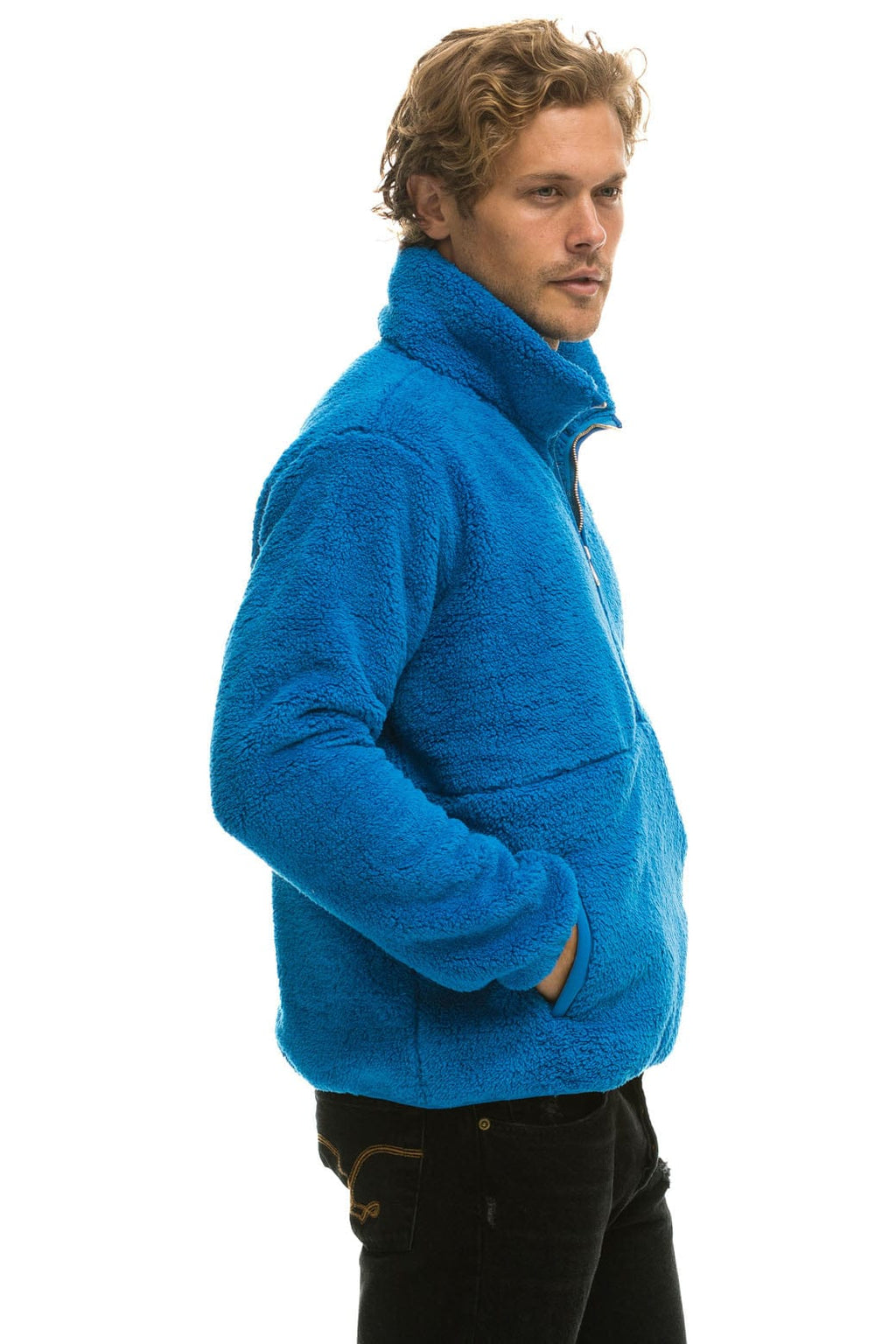 Retro TEDDY UNISEX HALF ZIP JACKET - BLUE CINA