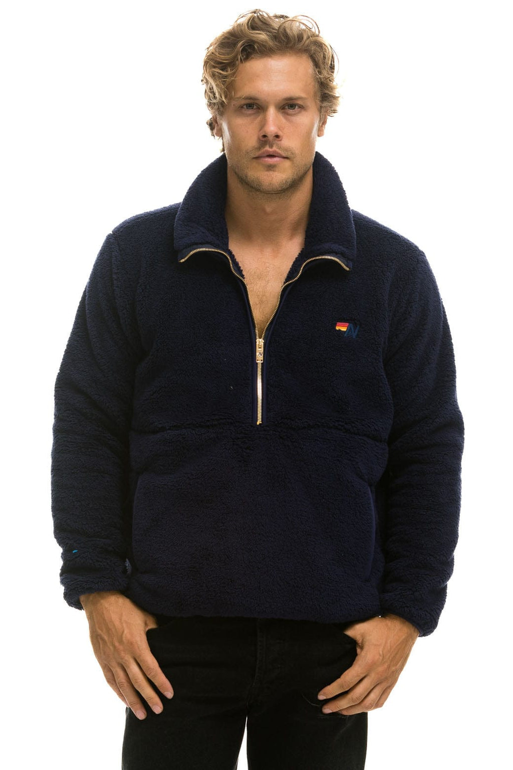 Retro TEDDY UNISEX HALF ZIP JACKET - NAVY