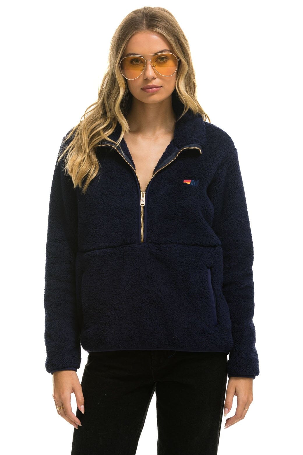 Retro TEDDY UNISEX HALF ZIP JACKET - NAVY