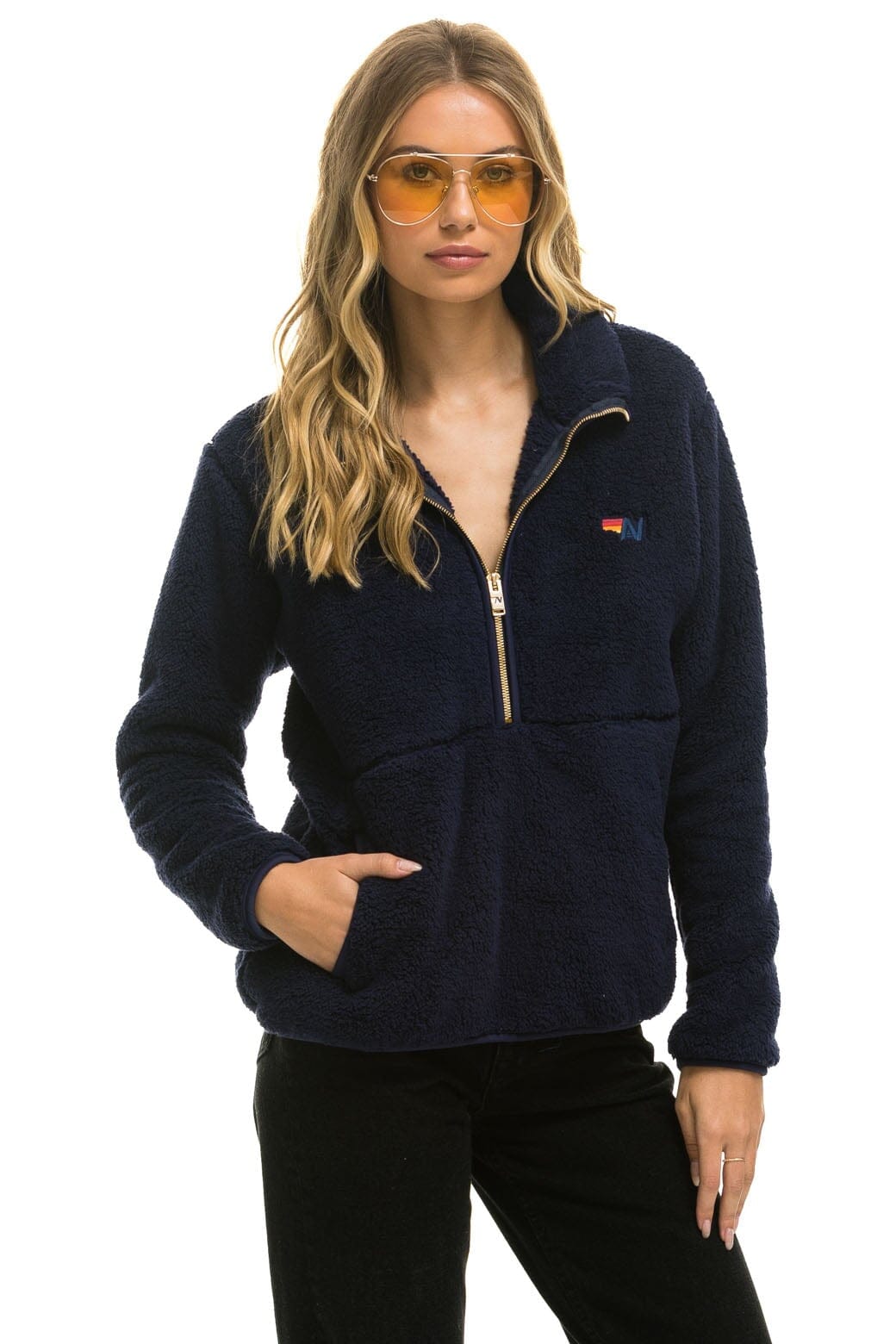 Retro TEDDY UNISEX HALF ZIP JACKET - NAVY