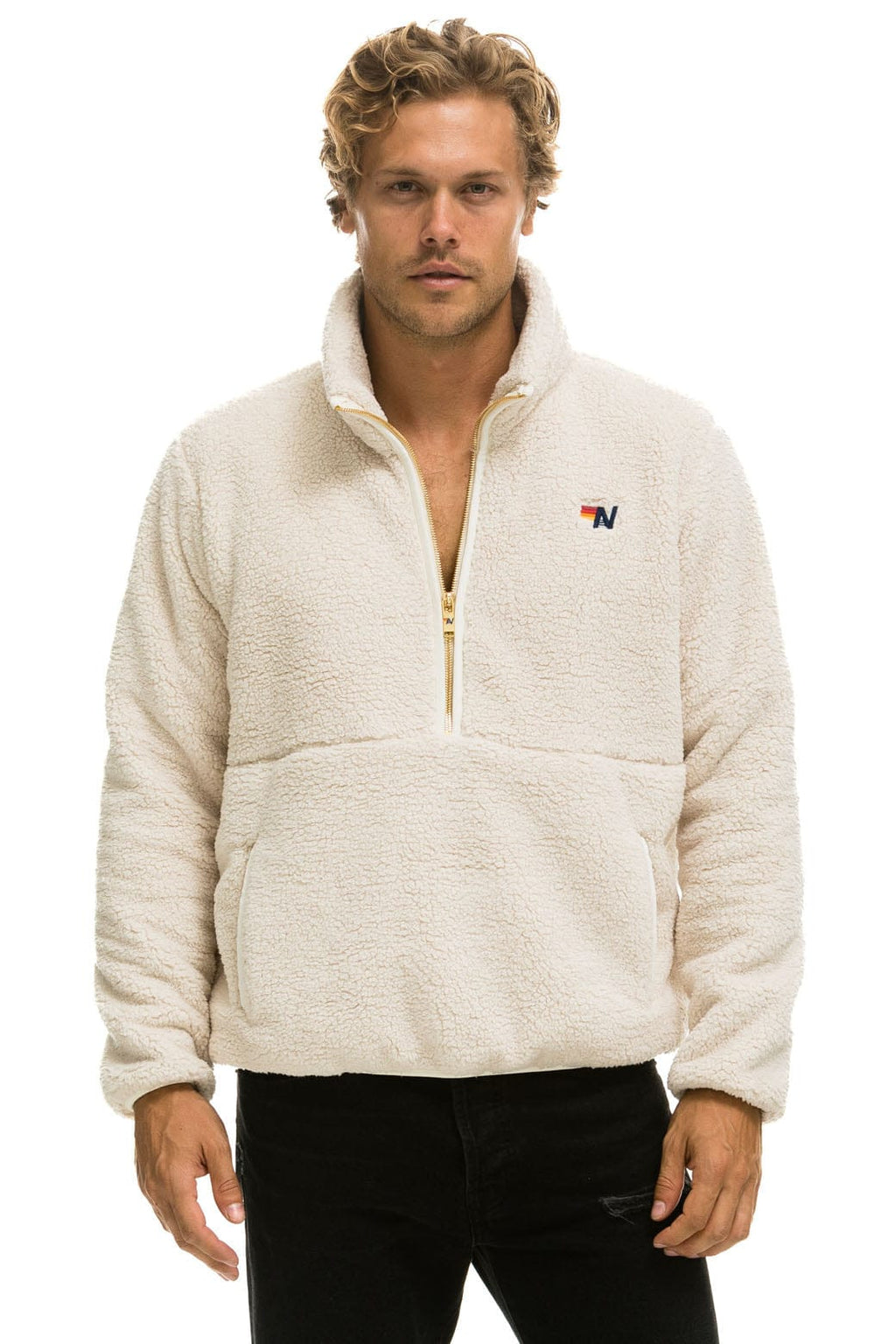 Retro TEDDY UNISEX HALF ZIP JACKET - VINTAGE WHITE