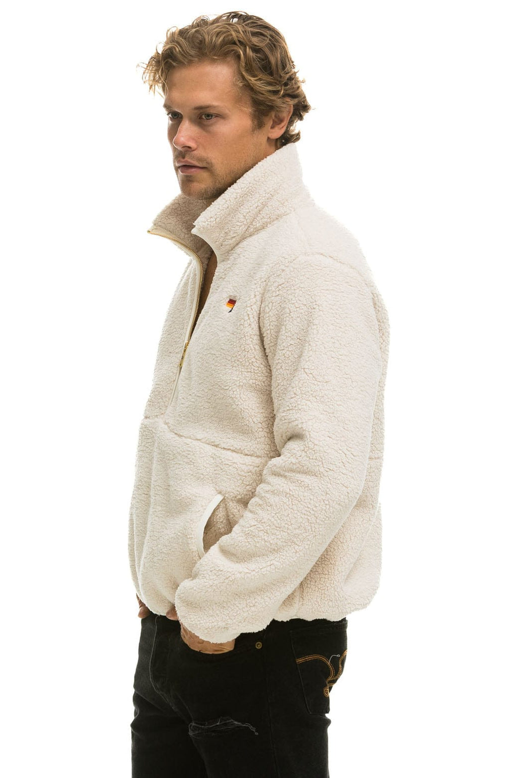 Retro TEDDY UNISEX HALF ZIP JACKET - VINTAGE WHITE