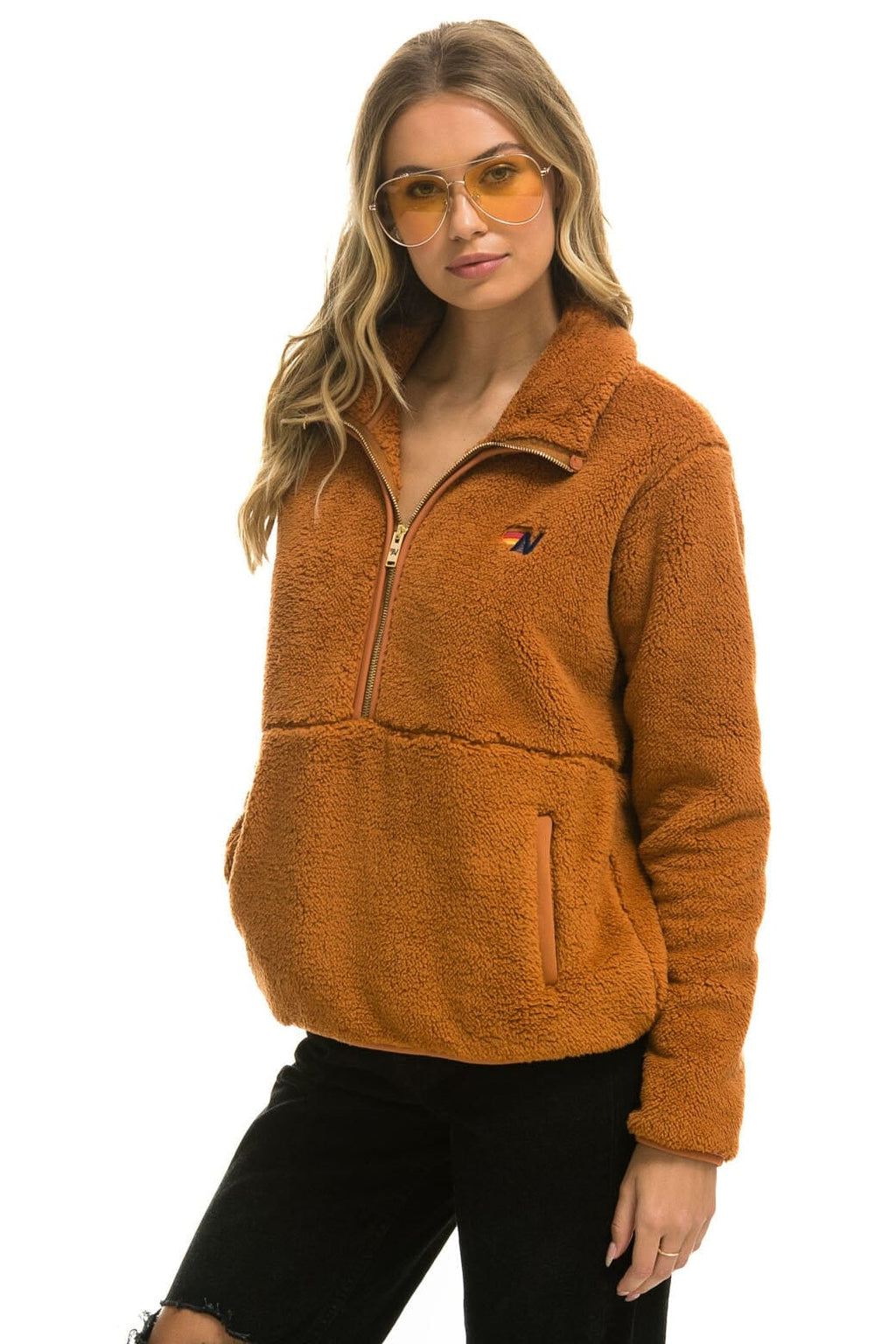 Retro TEDDY UNISEX HALF ZIP JACKET - WHISKEY