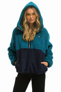 Retro TEDDY APRES HOODED HALF ZIP COLOR BLOCK JACKET - CAPRI