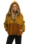 Retro TEDDY APRES HOODED HALF ZIP COLOR BLOCK JACKET - HONEY