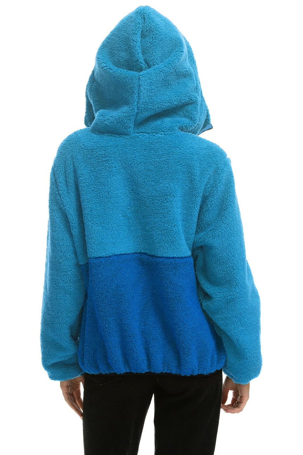 Retro TEDDY UNISEX HOODED HALF ZIP COLOR BLOCK JACKET - OCEAN