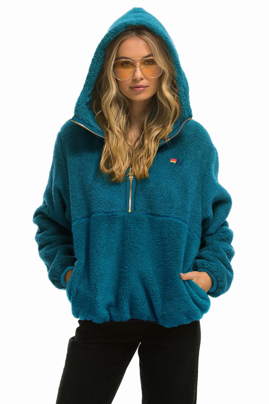 Retro TEDDY UNISEX HOODED HALF ZIP JACKET - CAPRI
