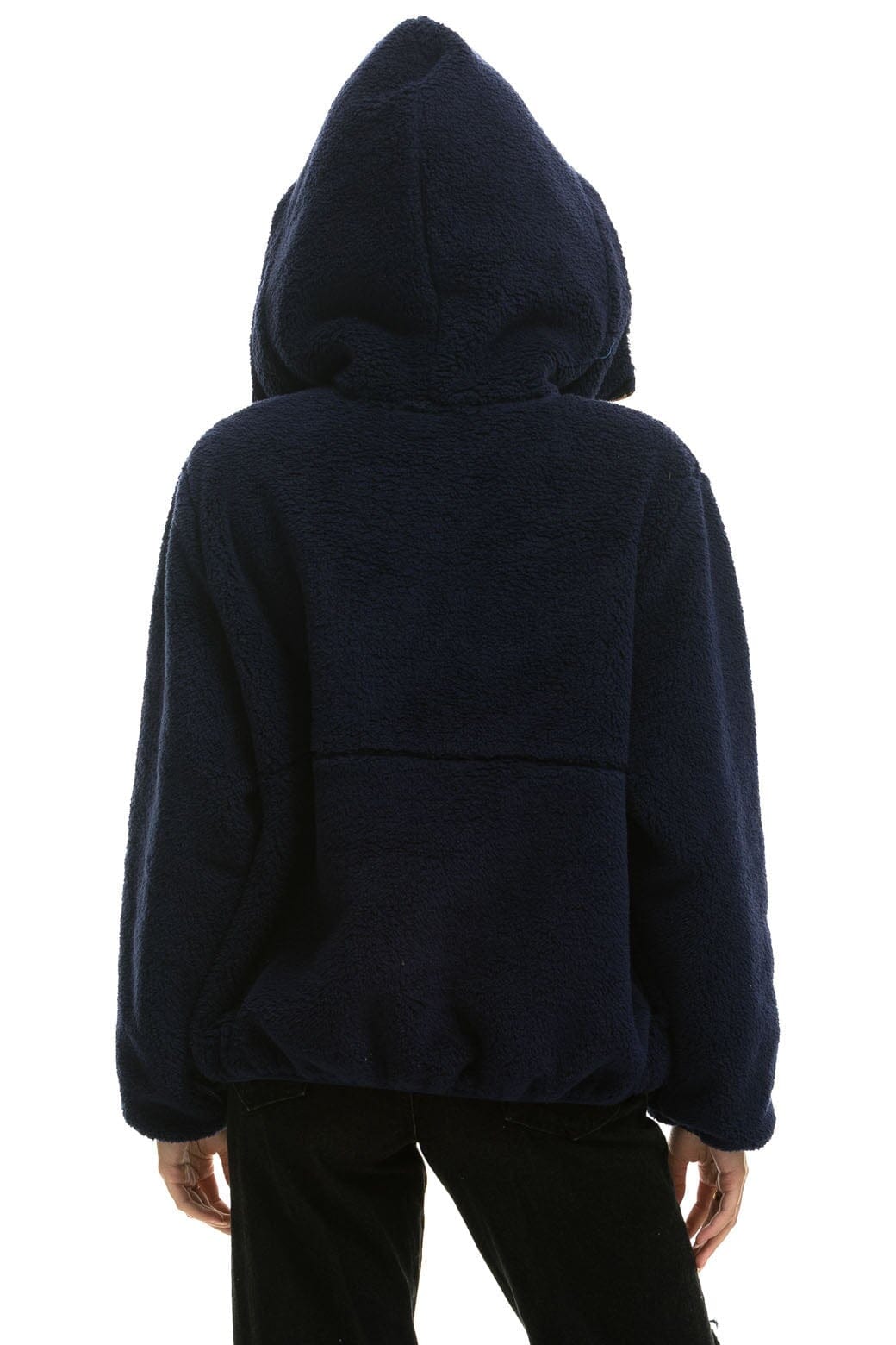Retro TEDDY UNISEX HOODED HALF ZIP JACKET - NAVY