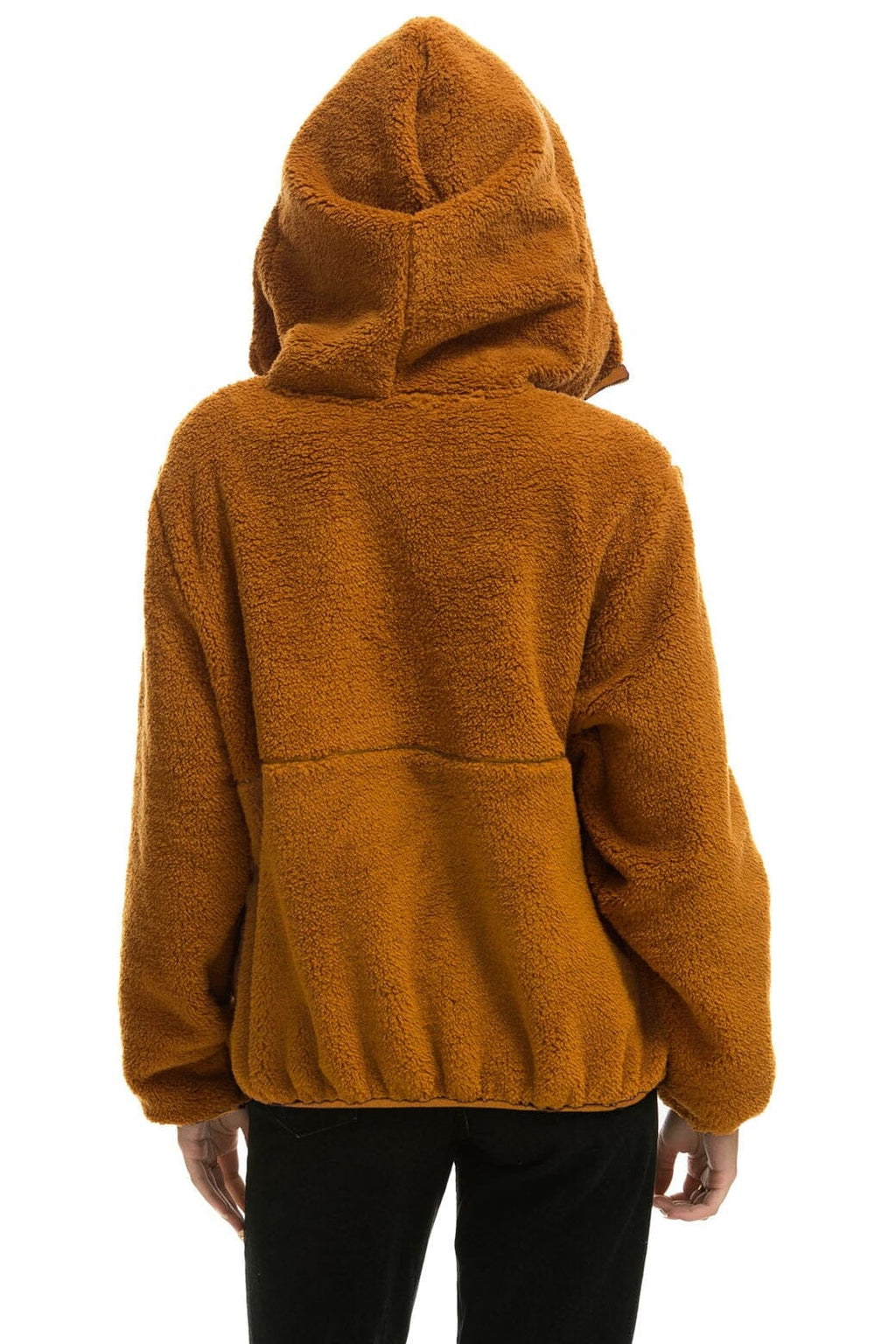 Retro TEDDY UNISEX HOODED HALF ZIP JACKET - WHISKEY