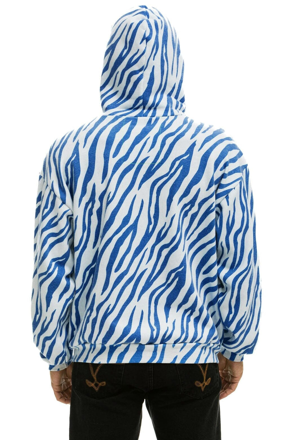 Retro TIGER RELAXED ZIP HOODIE WITH POCKETS - BLUE TIGER