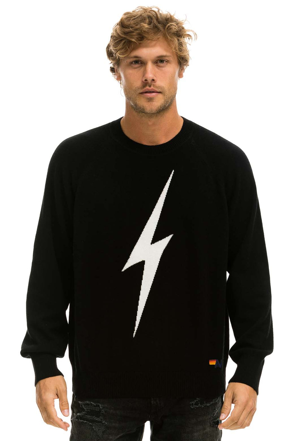 Retro UNISEX BOLT CASHMERE LIGHT SWEATER - BLACK WHITE BOLT