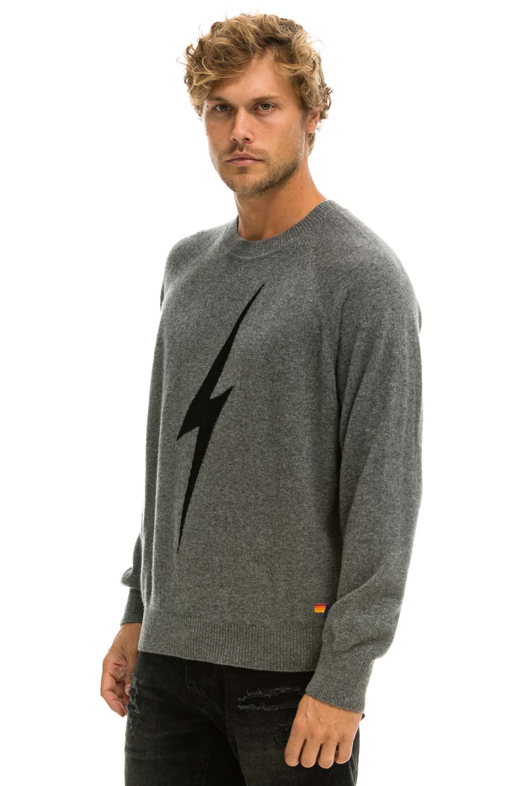 Retro UNISEX BOLT CASHMERE LIGHT SWEATER - DEEP HEATHER BLACK BOLT