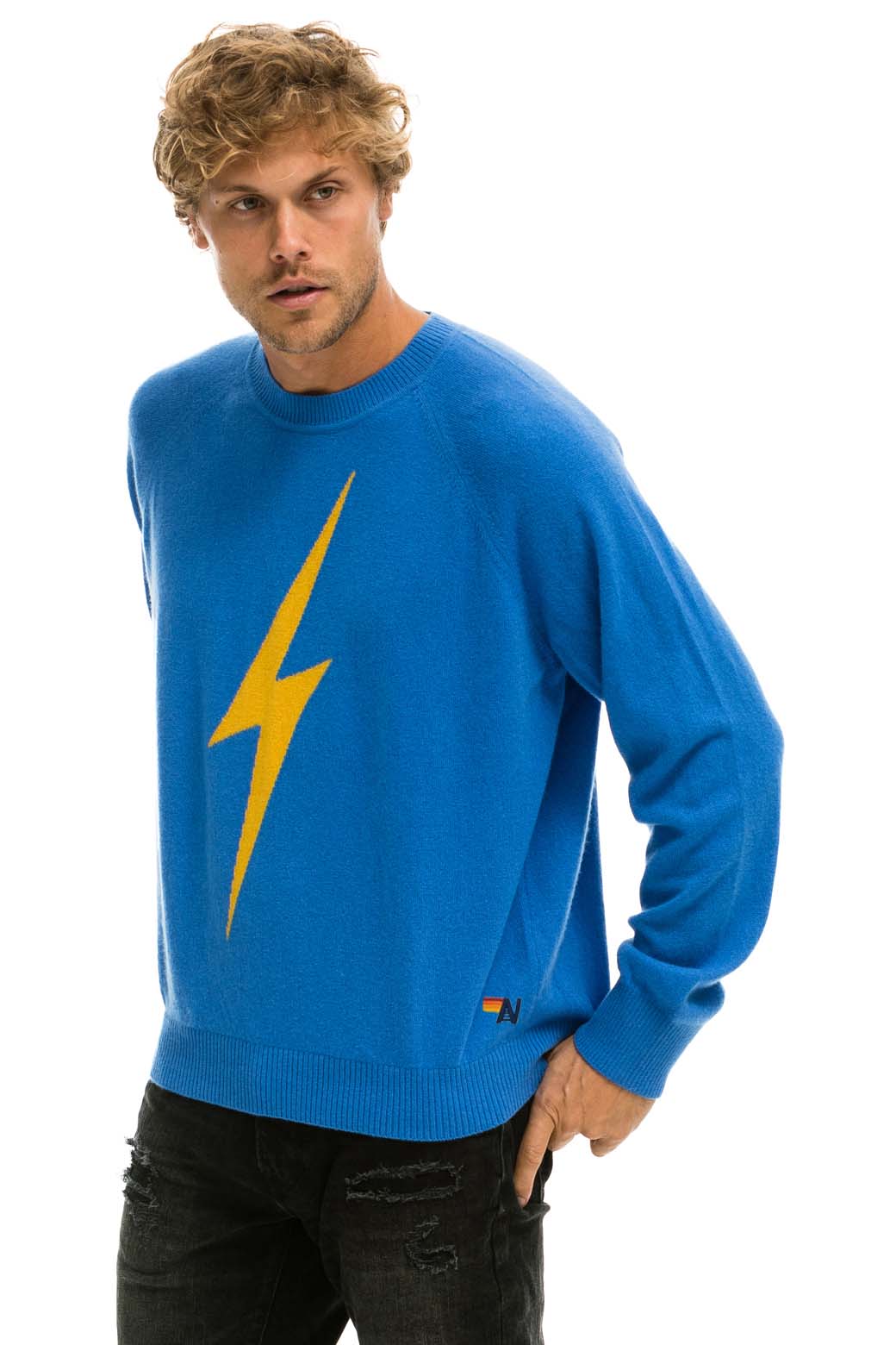 Retro UNISEX BOLT CASHMERE LIGHT SWEATER - VINTAGE BLUE BLUE BOLT