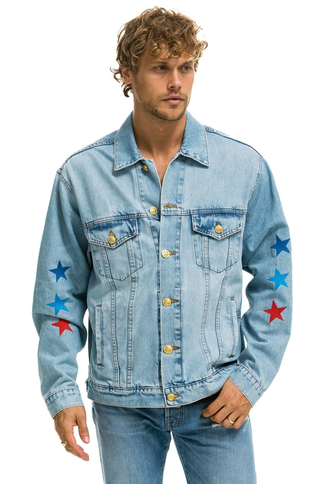 Retro AVIATOR NATION OVERSIZED CONCERT DENIM JACKET - SUPER LIGHT