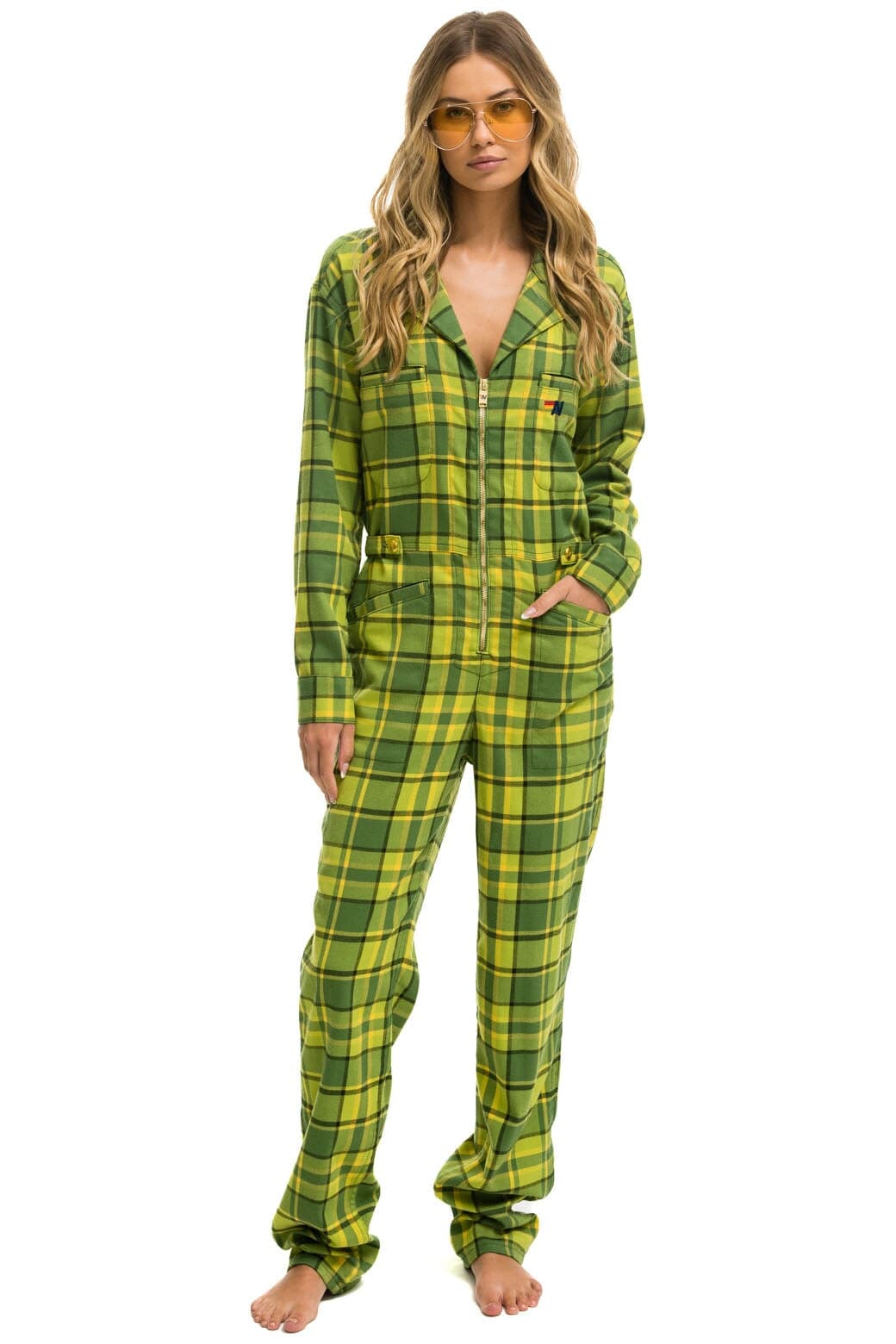 Retro UNISEX PLAID FLIGHT SUIT - AVOCADO PLAID