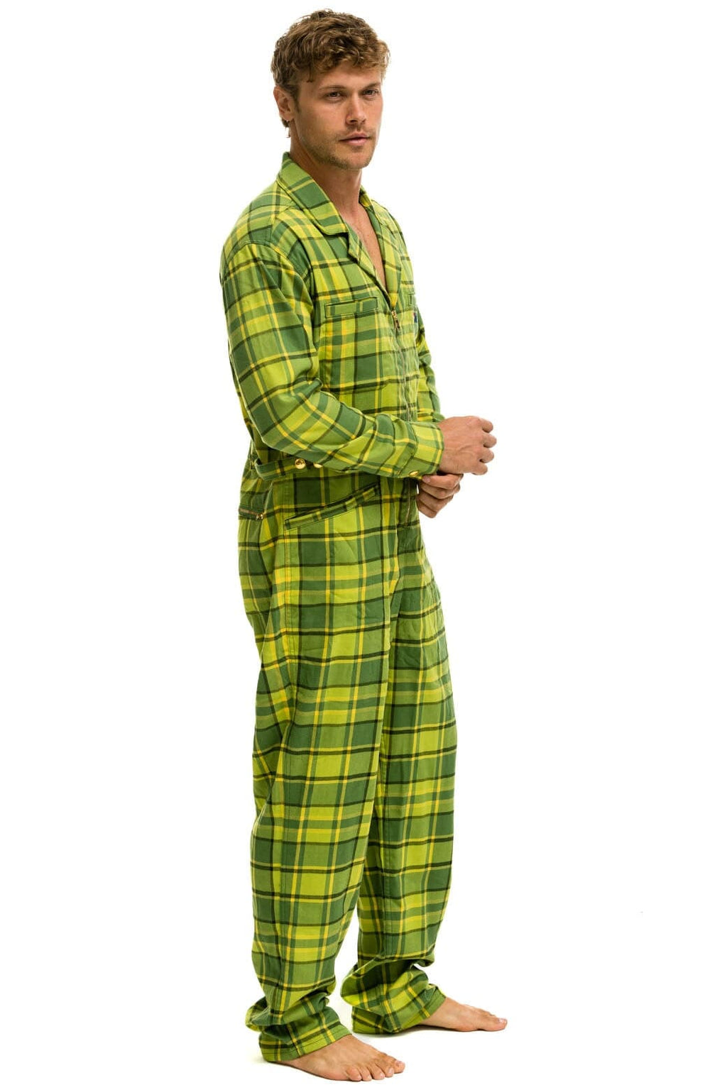 Retro UNISEX PLAID FLIGHT SUIT - AVOCADO PLAID