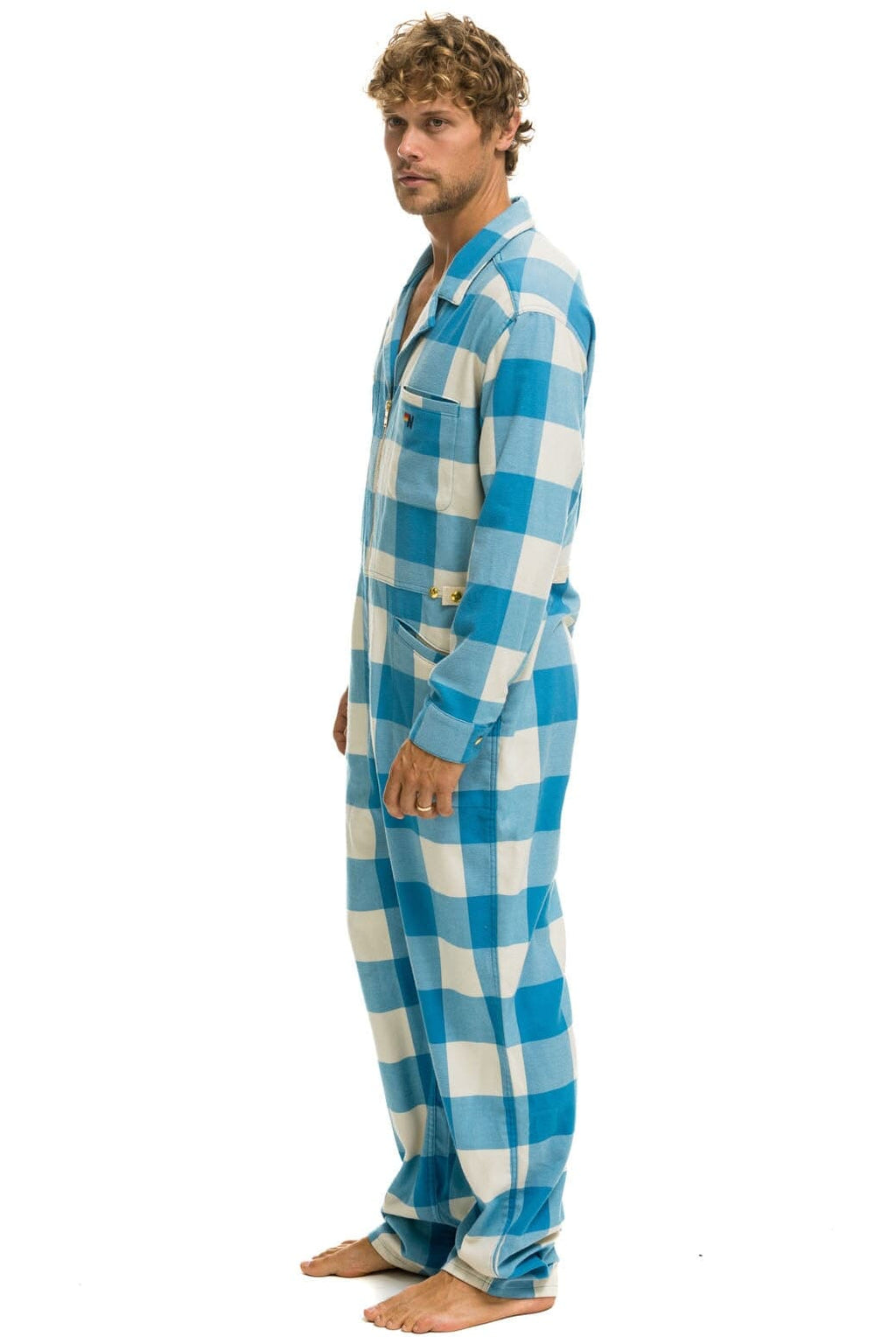 Retro UNISEX PLAID FLIGHT SUIT - SKY PLAID