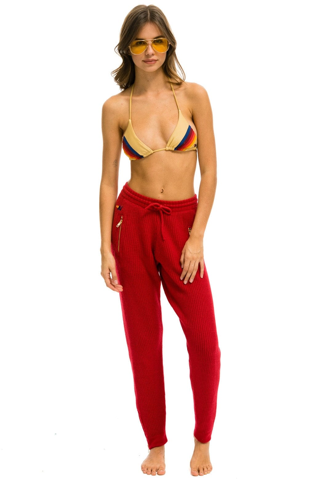 Retro VINTAGE CABIN CASHMERE SWEATER PANT - CHERRY