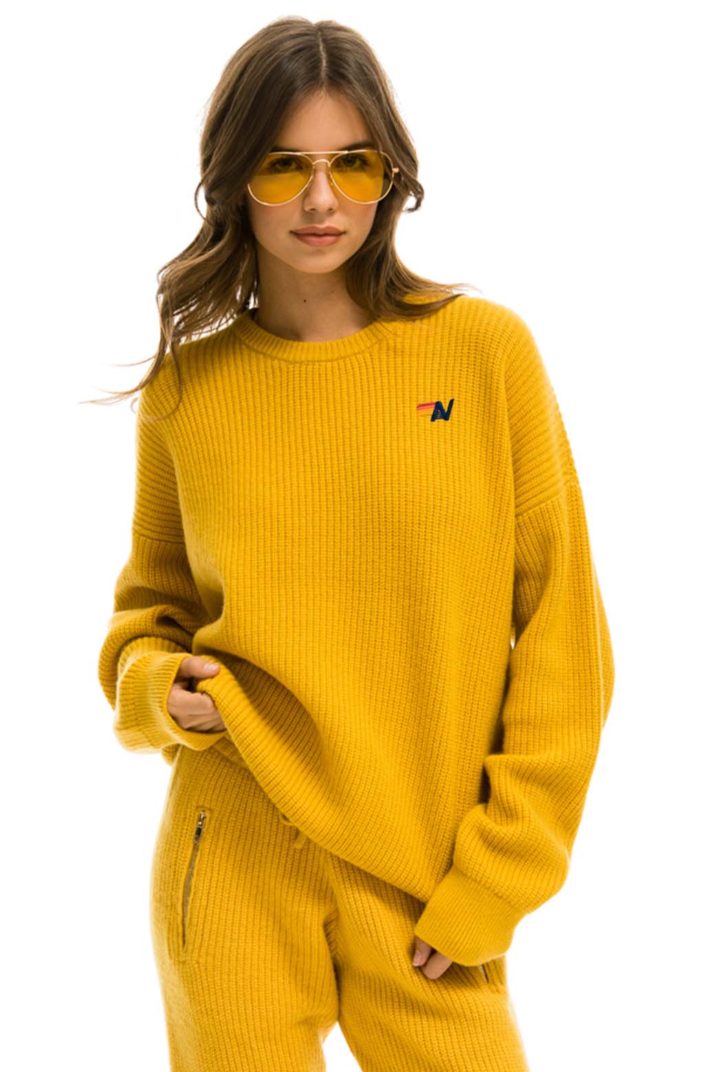 Retro VINTAGE CABIN UNISEX CASHMERE SWEATER - GOLD