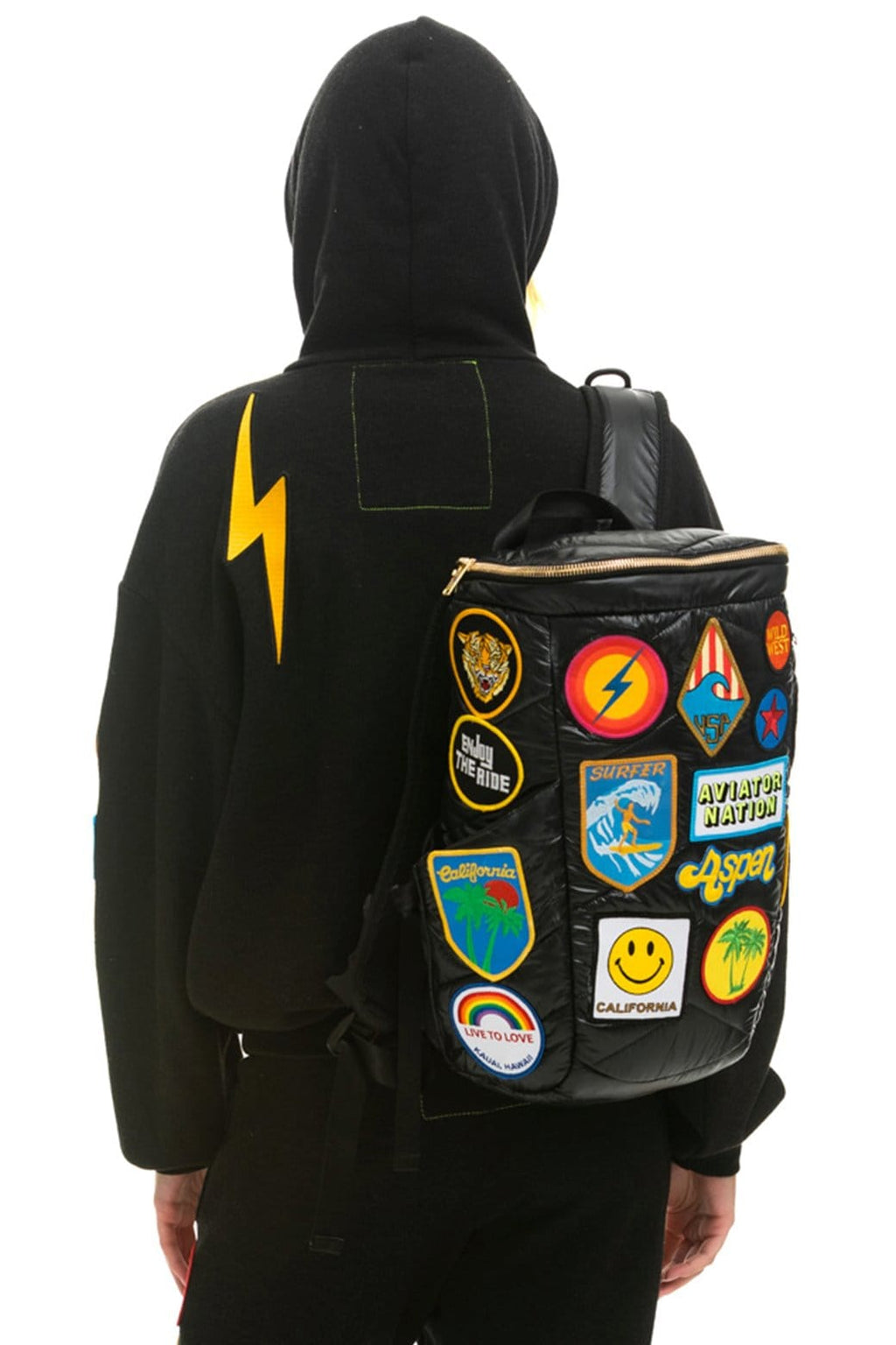 Retro VINTAGE PATCH PUFFER BACKPACK - BLACK GLOSSY
