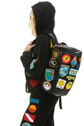 Retro VINTAGE PATCH PUFFER BACKPACK - BLACK GLOSSY