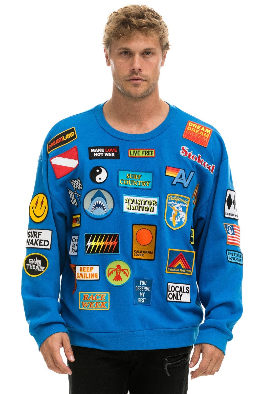 Retro VINTAGE PATCH RELAXED CREW SWEATSHIRT - OCEAN