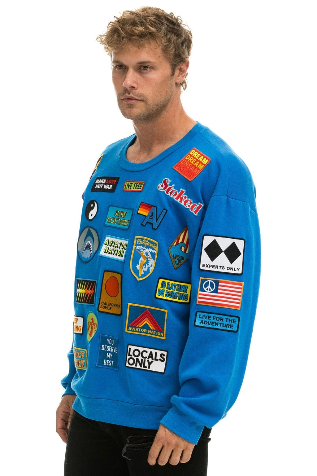 Retro VINTAGE PATCH RELAXED CREW SWEATSHIRT - OCEAN