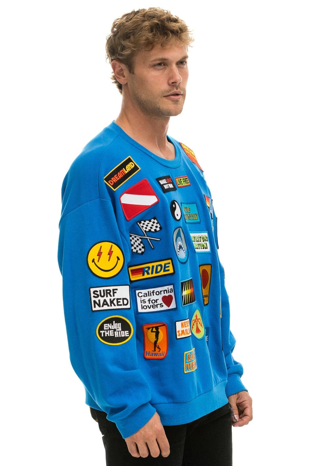 Retro VINTAGE PATCH RELAXED CREW SWEATSHIRT - OCEAN