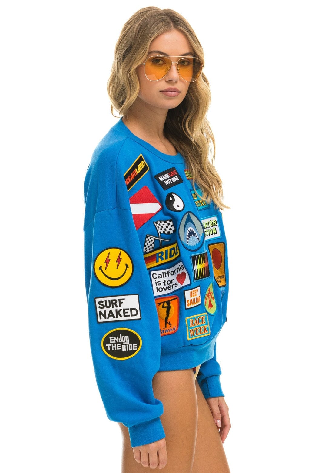 Retro VINTAGE PATCH RELAXED CREW SWEATSHIRT - OCEAN