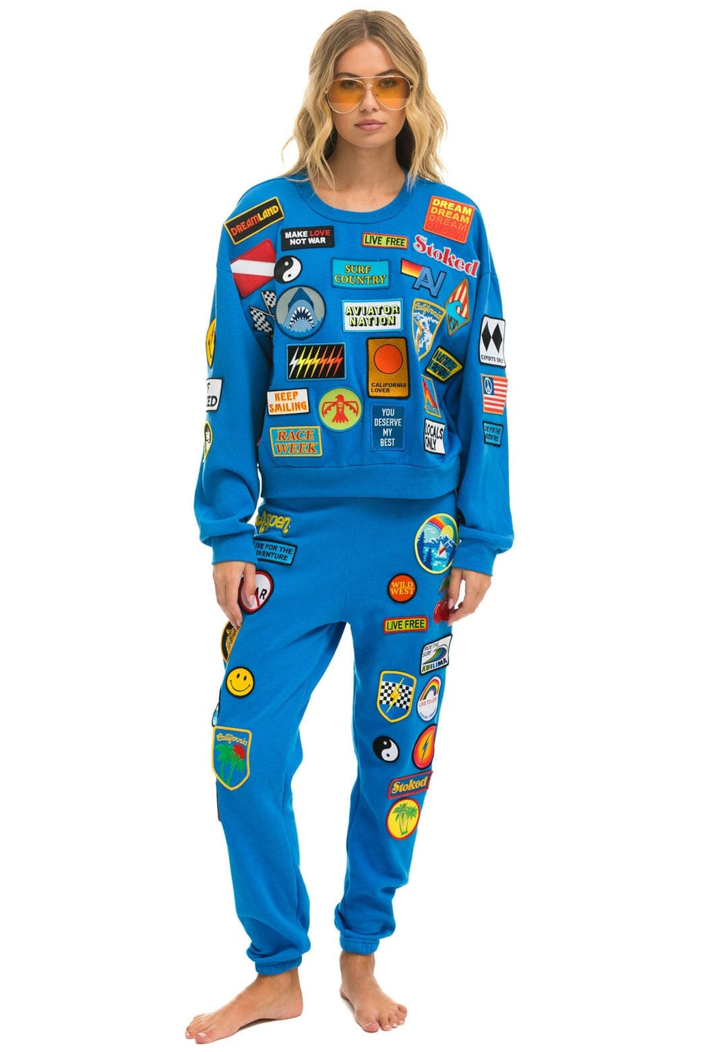 Retro VINTAGE PATCH RELAXED CREW SWEATSHIRT - OCEAN