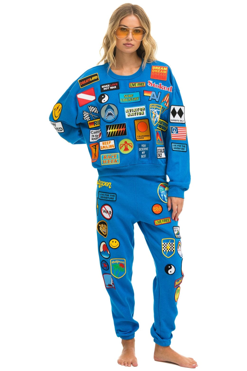 Retro VINTAGE PATCH RELAXED CREW SWEATSHIRT - OCEAN