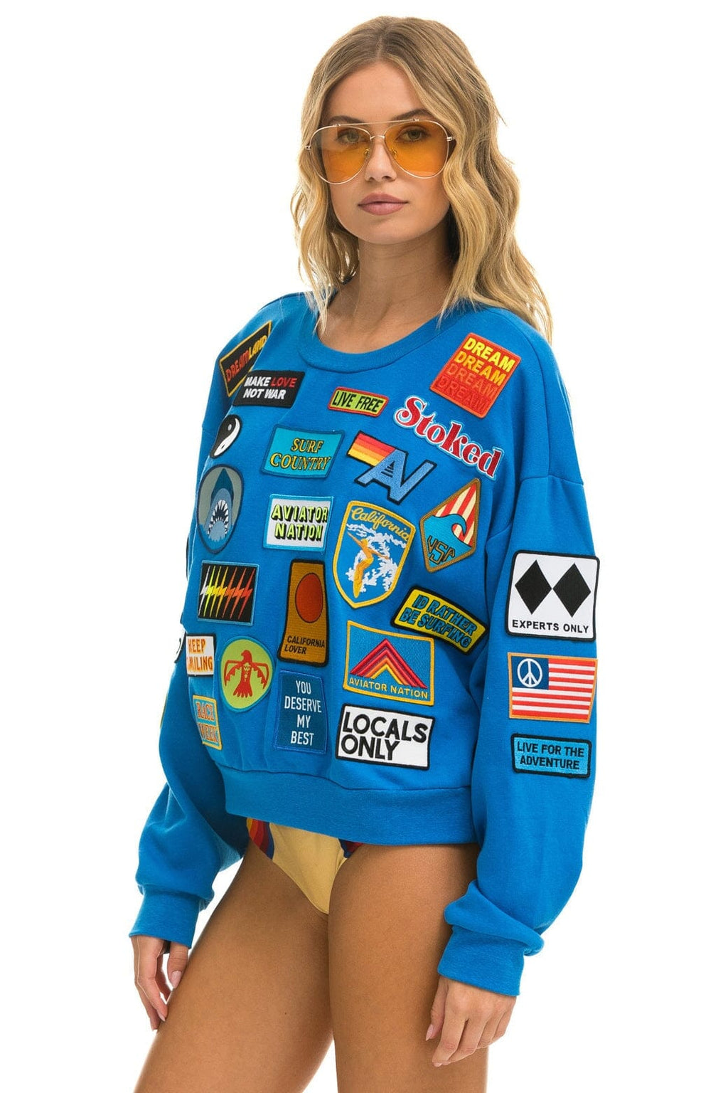 Retro VINTAGE PATCH RELAXED CREW SWEATSHIRT - OCEAN