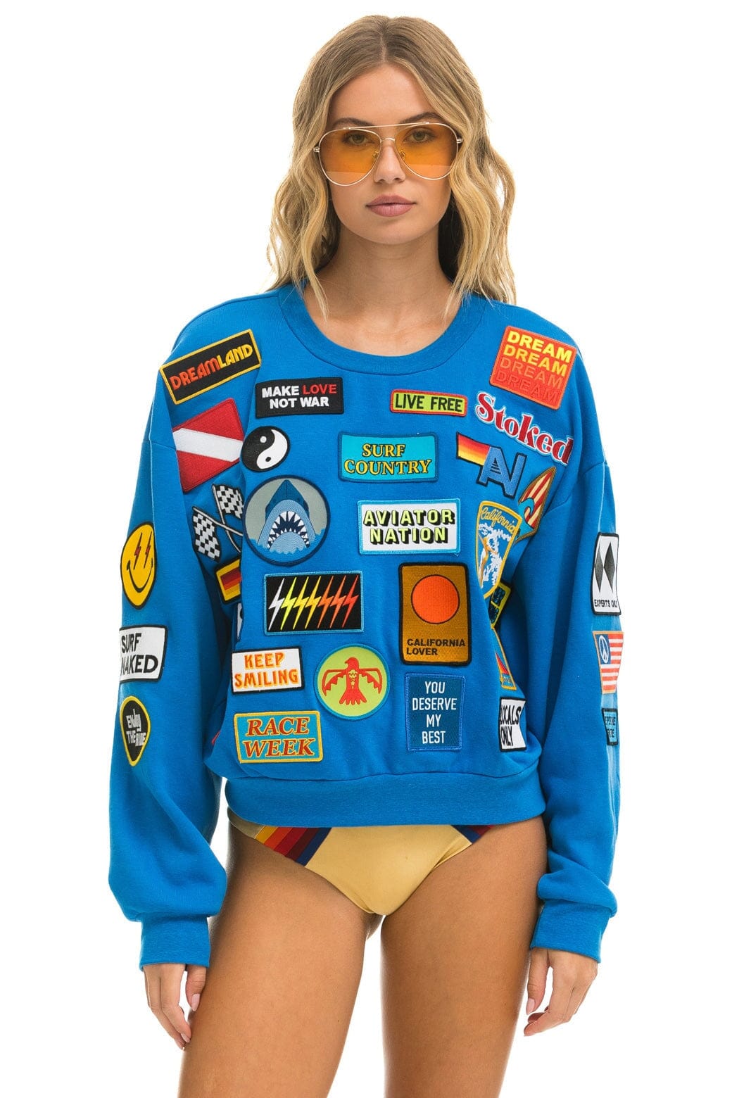 Retro VINTAGE PATCH RELAXED CREW SWEATSHIRT - OCEAN