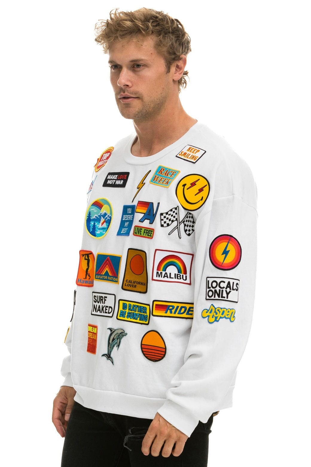 Retro VINTAGE PATCH RELAXED CREW SWEATSHIRT - WHITE