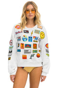 Retro VINTAGE PATCH RELAXED CREW SWEATSHIRT - WHITE