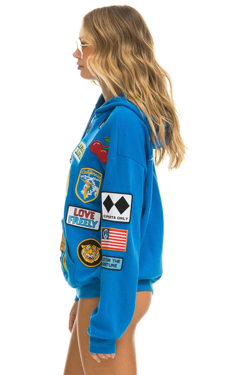 Retro VINTAGE PATCH RELAXED PULLOVER HOODIE- OCEAN