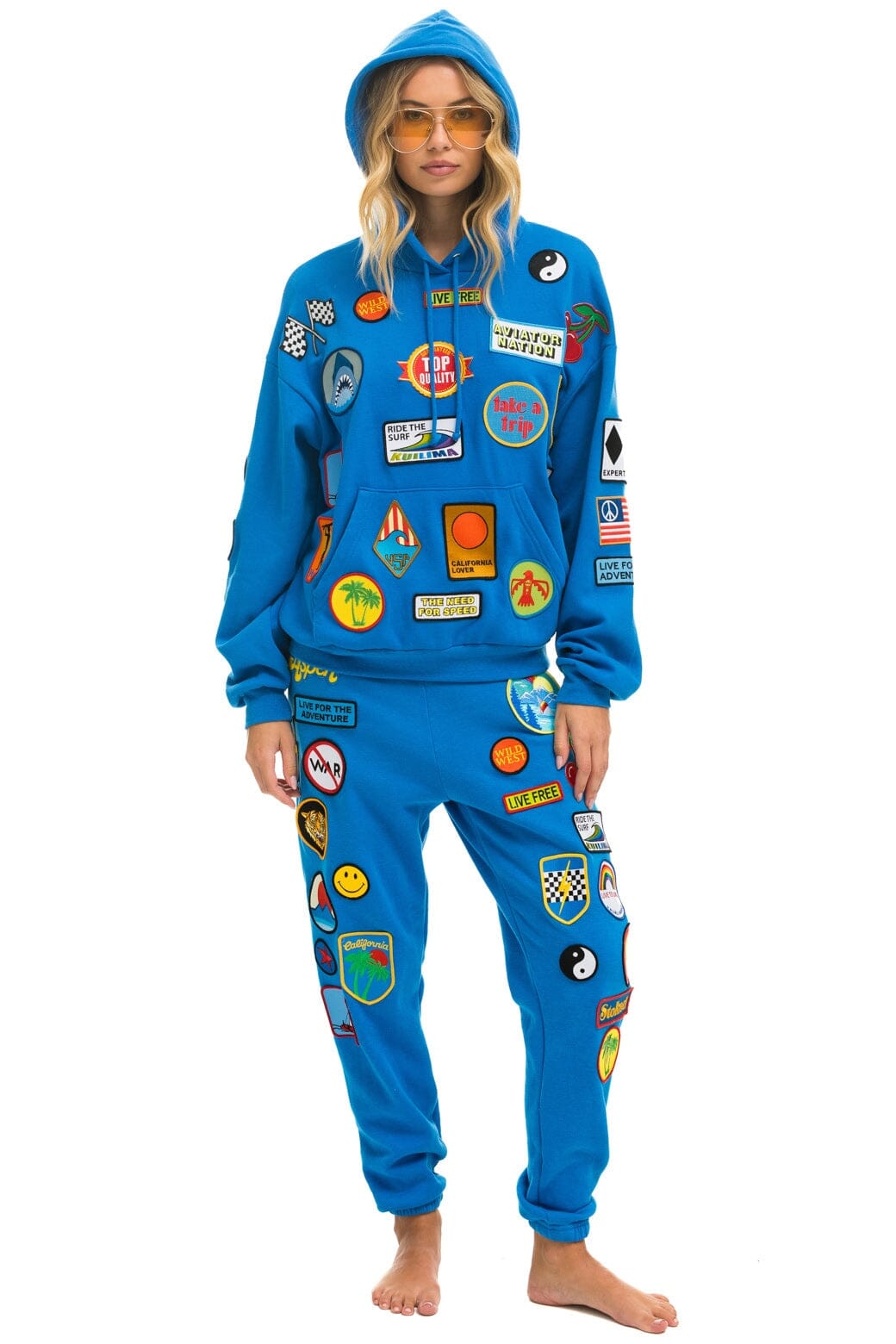 Retro VINTAGE PATCH RELAXED PULLOVER HOODIE- OCEAN